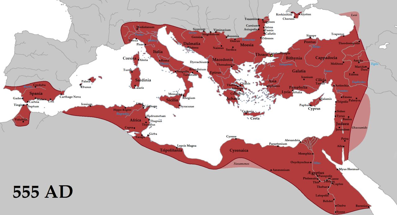 خريطة الإمبراطورية البيزنطية عام 555